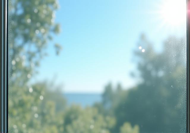 Crystal-clear window reflecting sunlight after professional cleaning